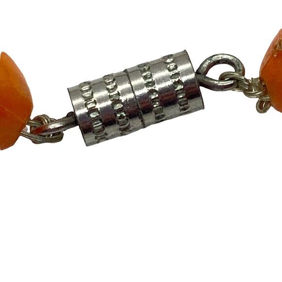Necklace Orange Vintage Womens Acrylic Ceramic Funky Fun Clasp Beaded 24" - Picture 6 of 11